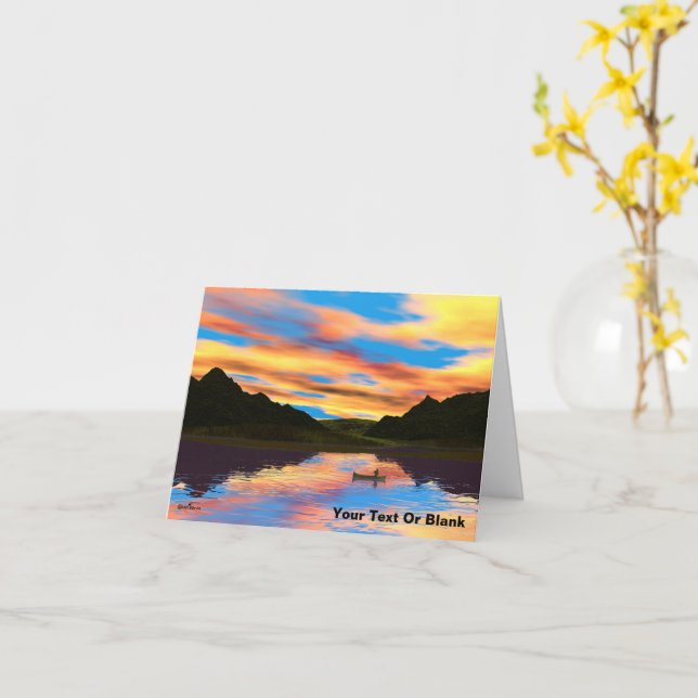 Canoe on Sunset Lake Card (Yellow Flower)