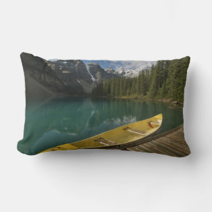 Canoe parked at a dock along Moraine Lake, Banff Lumbar Cushion