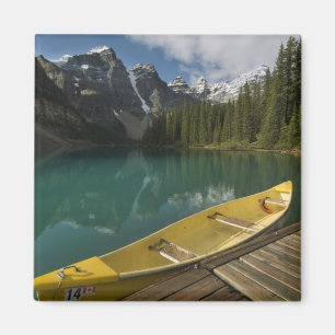 Canoe parked at a dock along Moraine Lake, Banff Magnet