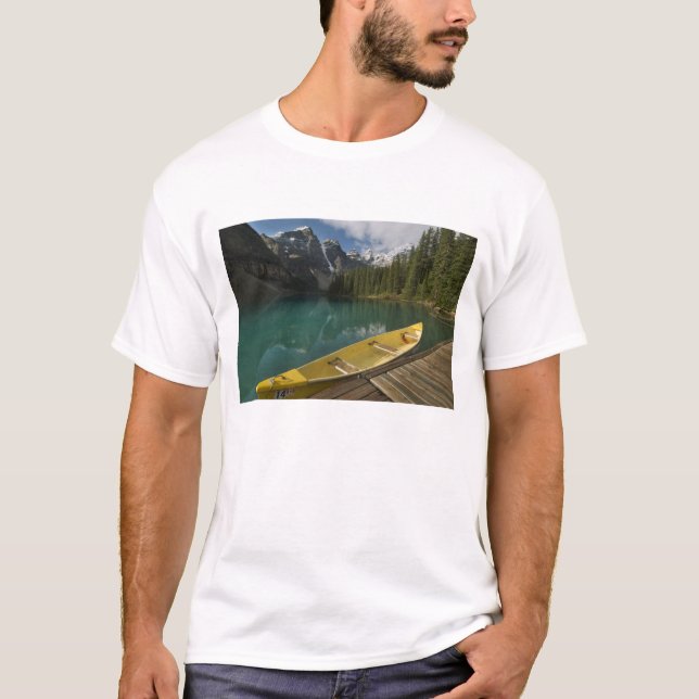 Canoe parked at a dock along Moraine Lake, Banff T-Shirt (Front)