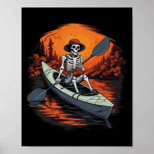 Canoe Skeleton Funny Kayaking Canoeing Halloween K Poster