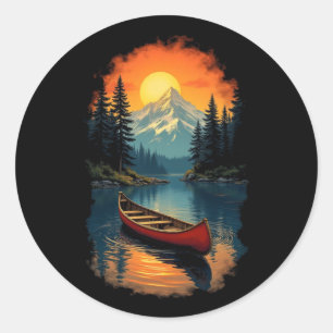 Canoe Splash Adventure – Retro Lake Sunset Classic Round Sticker