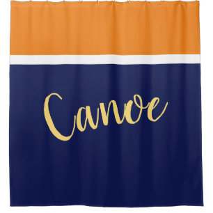 CANOE Stylish Navy Blue White Orange Colour Block Shower Curtain