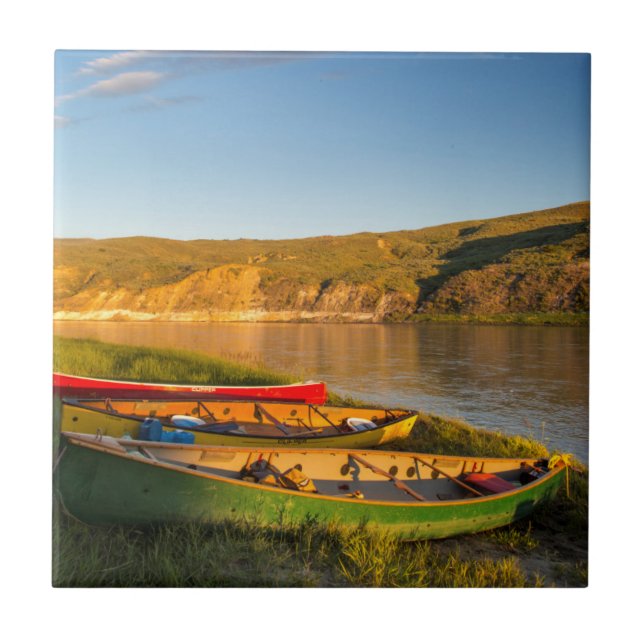Canoeing Along The White Cliffs Of Missouri Ceramic Tile (Front)