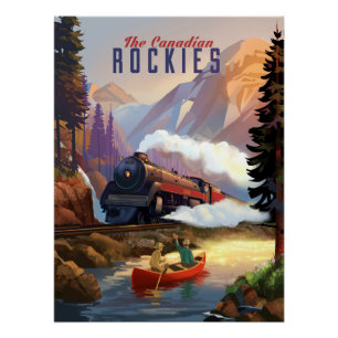 Canoeing by the side of the train tracks. poster