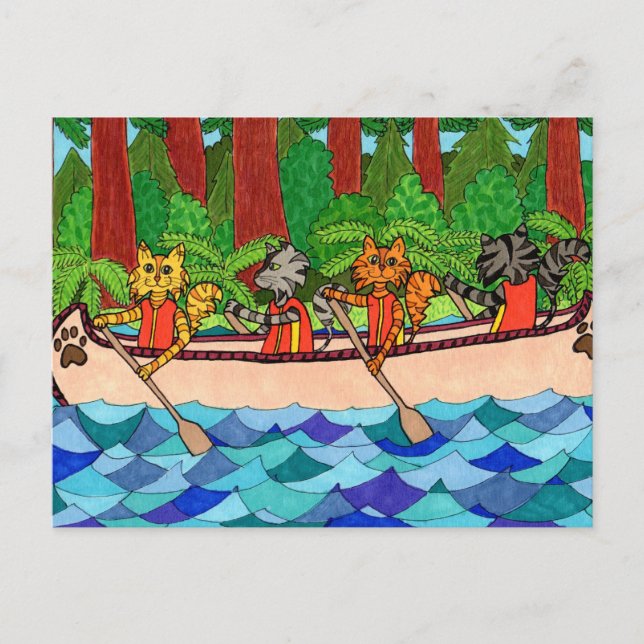 Canoeing Cats Postcard (Front)