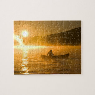 Canoeing in Lily Bay at sunrise, Moosehead Lake, Jigsaw Puzzle