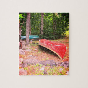 Canoes at the Cottage Rainy Day Jigsaw Puzzle