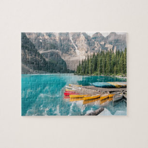 Canoes on Moraine Lake Banff National Park Canada Jigsaw Puzzle