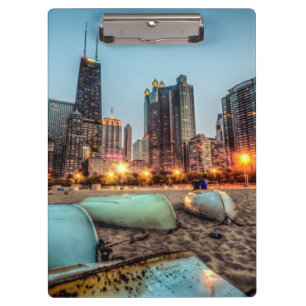 Canoes on Oak Street Beach a little after sunset Clipboard