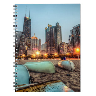 Canoes on Oak Street Beach a little after sunset Notebook