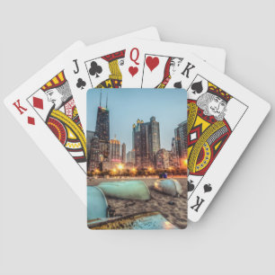 Canoes on Oak Street Beach a little after sunset Playing Cards