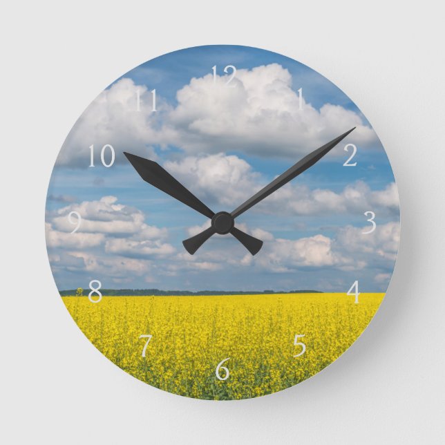 Canola Field & Clouds Round Clock (Front)