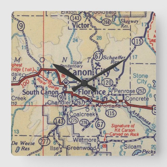 Canon City Vintage Map Square Wall Clock (Front)