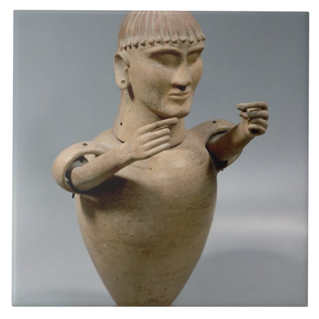 Canopic jar with moveable arms (clay) ceramic tile (Front)