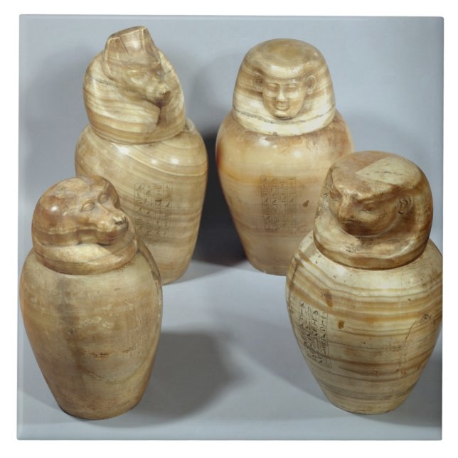 Canopic jars of Hor-ir-aa, Saite (alabaster) Ceramic Tile (Front)