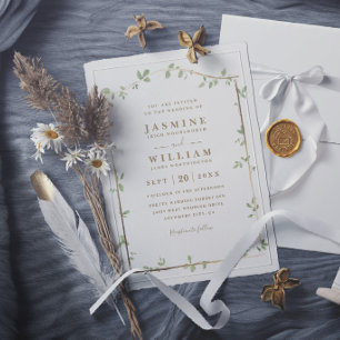 Canopy Greeenery Leaves Rustic Elegant Wedding Invitation