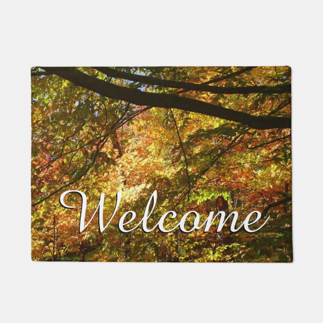 Canopy of Fall Leaves I Yellow Autumn Nature Doormat (Front)
