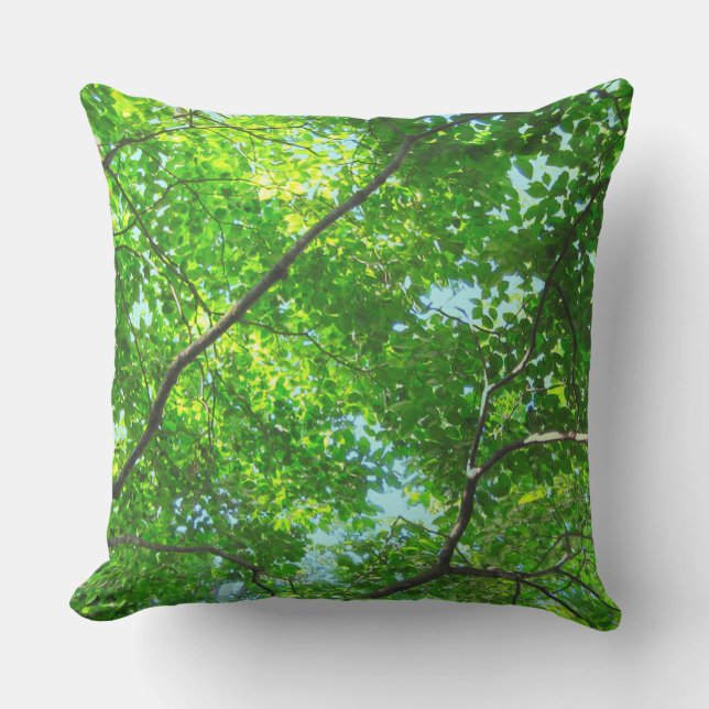 Canopy of Green, Leafy Branches with Blue Sky Cushion (Front)
