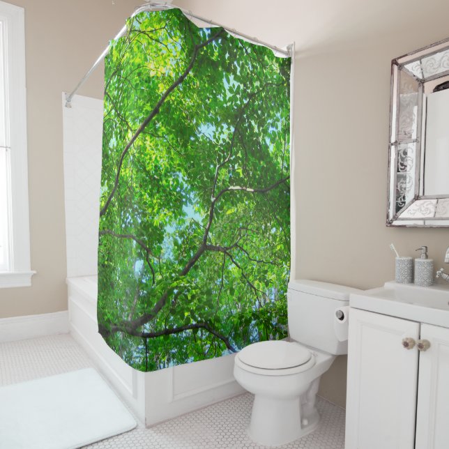 Canopy of Green, Leafy Branches with Blue Sky    Shower Curtain (In Situ)