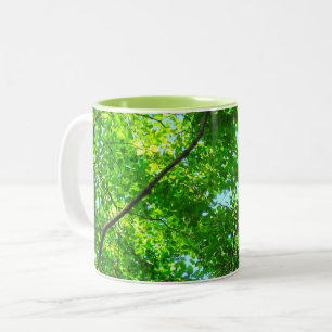 Canopy of Green, Leafy Branches with Blue Sky    Two-Tone Coffee Mug