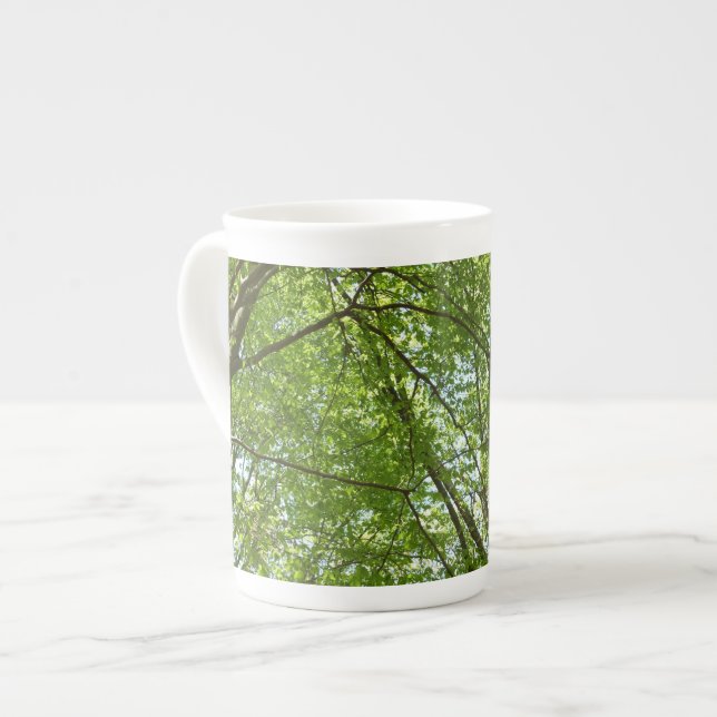 Canopy of Spring Leaves Green Nature Scene Bone China Mug (Front Left)