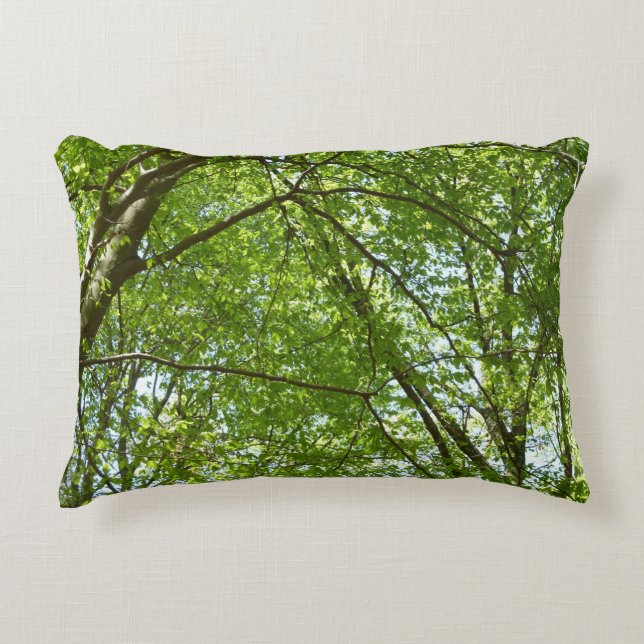 Canopy of Spring Leaves Green Nature Scene Decorative Cushion (Front)