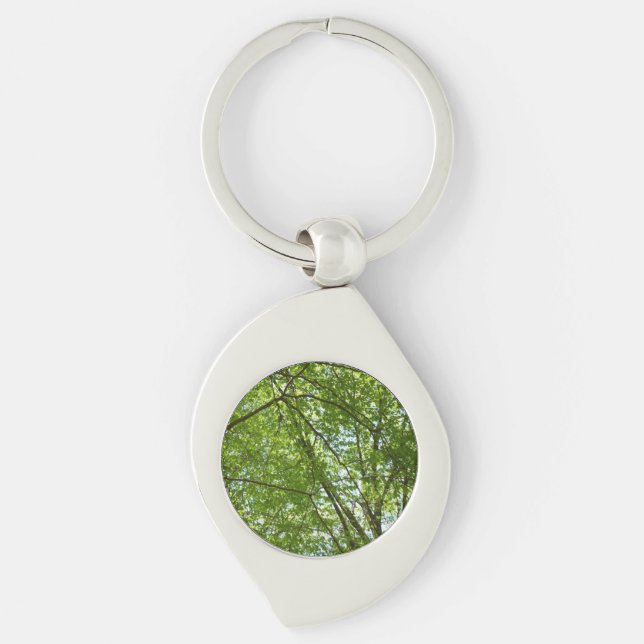 Canopy of Spring Leaves Green Nature Scene Key Ring (Front)