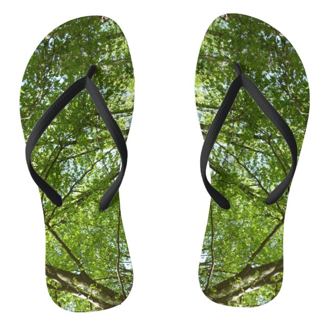 Canopy of Spring Leaves Green Nature Scene Thongs (Footbed)
