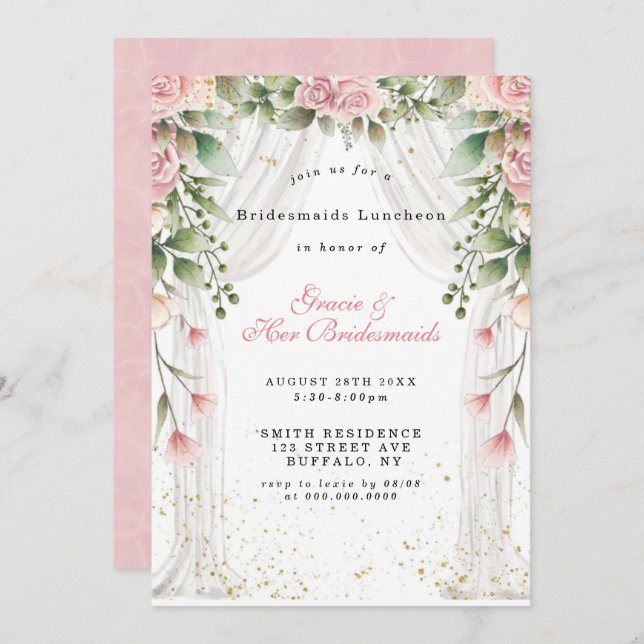Canopy Pink Florals Bridesmaids Luncheon Invites (Front/Back)