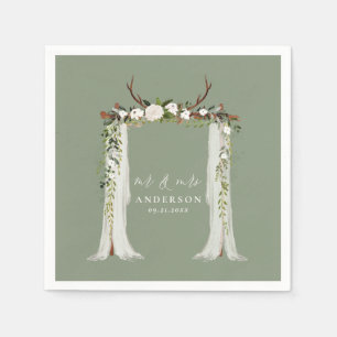 Canopy rustic botanical wedding mr and mrs script  napkin