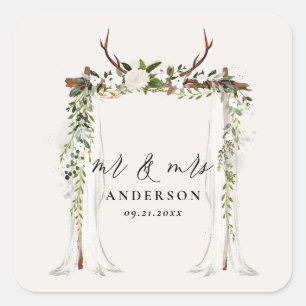 Canopy rustic botanical wedding mr and mrs script  square sticker