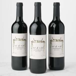 Canopy rustic botanical wedding mr and mrs script  wine label