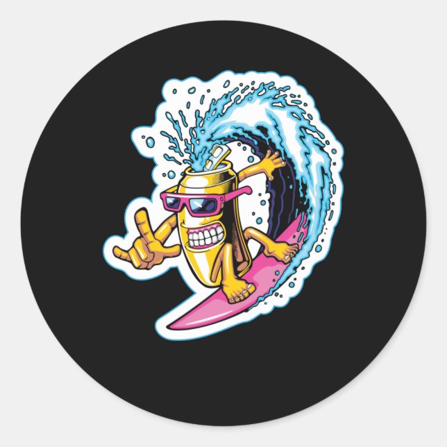 Cans Surfing Classic Round Sticker (Front)