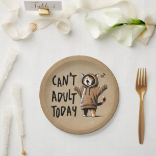 Can't Adult Today Funny Cat Paper Plate
