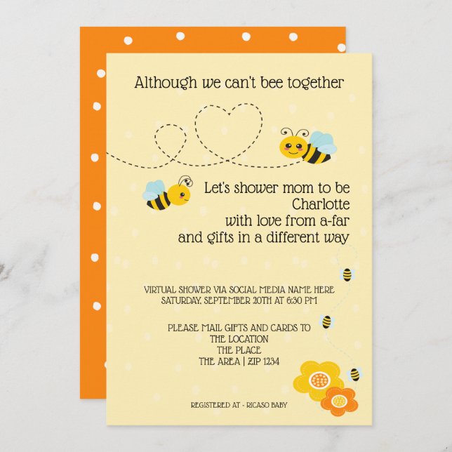 Cant Be Together Baby Shower by Mail Invitation (Front/Back)