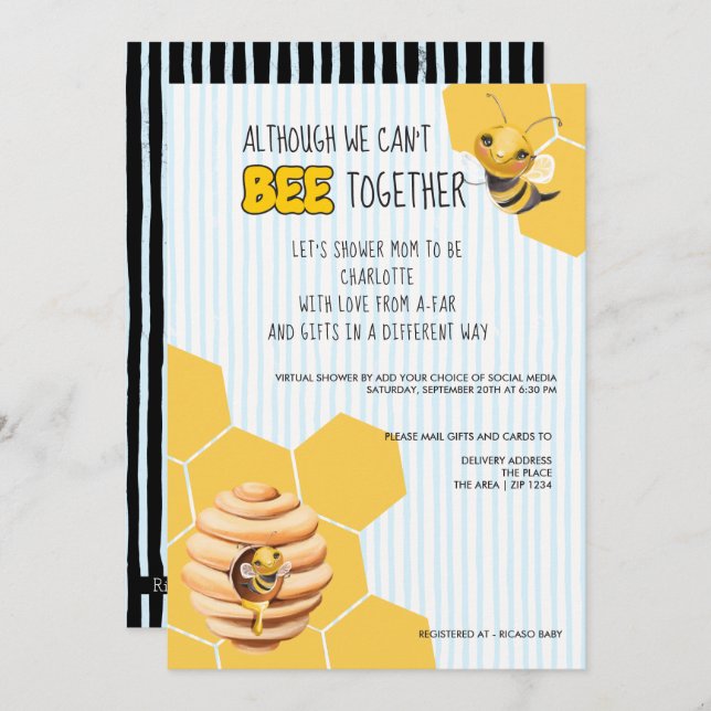 Cant Be Together Bee Hive Baby Shower by Mail Invitation (Front/Back)