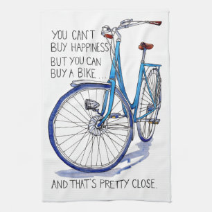 Can't buy happiness, blue bike tea towel