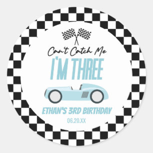 Can't Catch Me Blue Race Car 3rd Birthday Party Classic Round Sticker