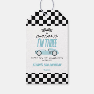 Can't Catch Me Blue Race Car 3rd Birthday Party Gift Tags