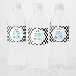 Can't Catch Me Blue Race Car 3rd Birthday Party Water Bottle Label
