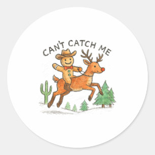 Can't Catch Me Cowboy Gingerbread Man Christmas Classic Round Sticker