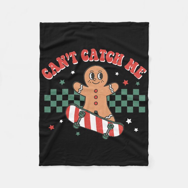 Can't Catch Me Groovy Christmas Gingerbread Man Bo Fleece Blanket (Front)