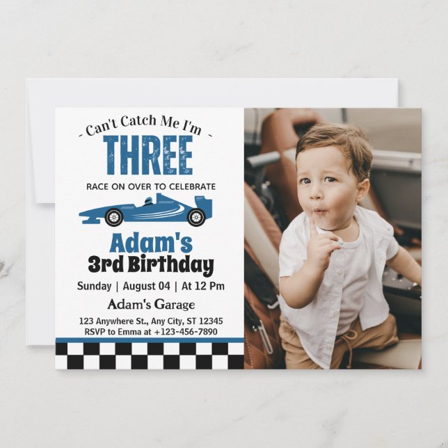 Can't Catch Me I'm Three Boy 3rd Birthday  Invitation (Front)