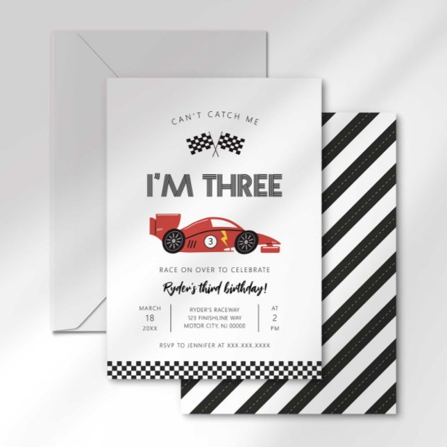 Can't Catch Me I'm Three Car Birthday Invitation (Creator Uploaded)