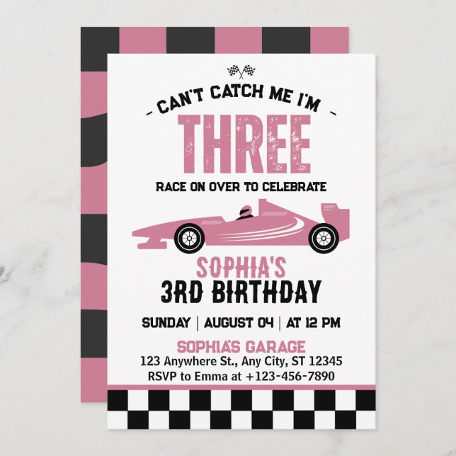 Can't Catch Me I'm Three Race Car 3rd Birthday Invitation (Front/Back)