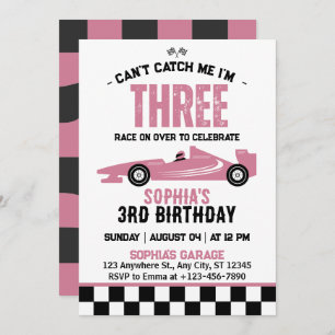 Can't Catch Me I'm Three Race Car 3rd Birthday Invitation