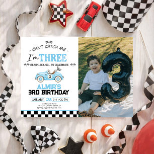 Can't Catch Me I'm Three Race Car 3rd Birthday Invitation