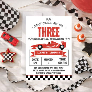 Can't Catch Me I'm Three Race Car 3rd Birthday Invitation
