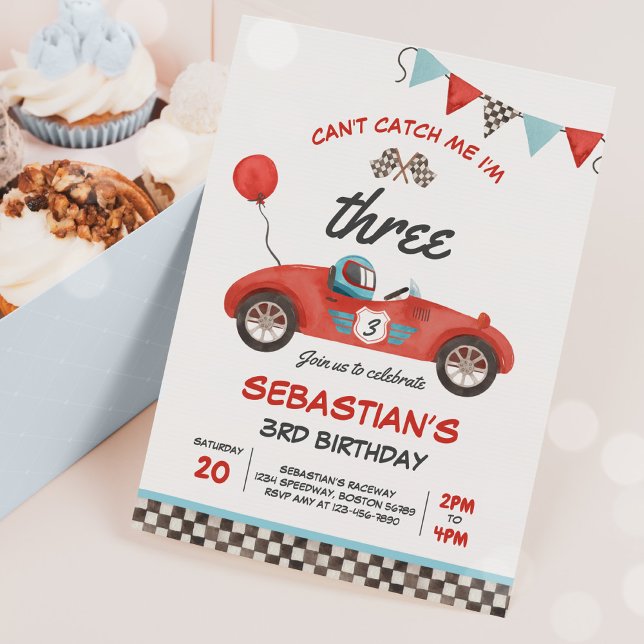  Can't Catch Me I'm Three Race Car 3rd Birthday Invitation (Creator Uploaded)